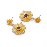 Amethyst Flower Dangle Earrings, Faceted Gemstone Daisy Stud Jewelry, Handmade Jewelery. S
