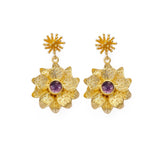 Amethyst Flower Dangle Earrings, Faceted Gemstone Daisy Stud Jewelry, Handmade Jewelery. S