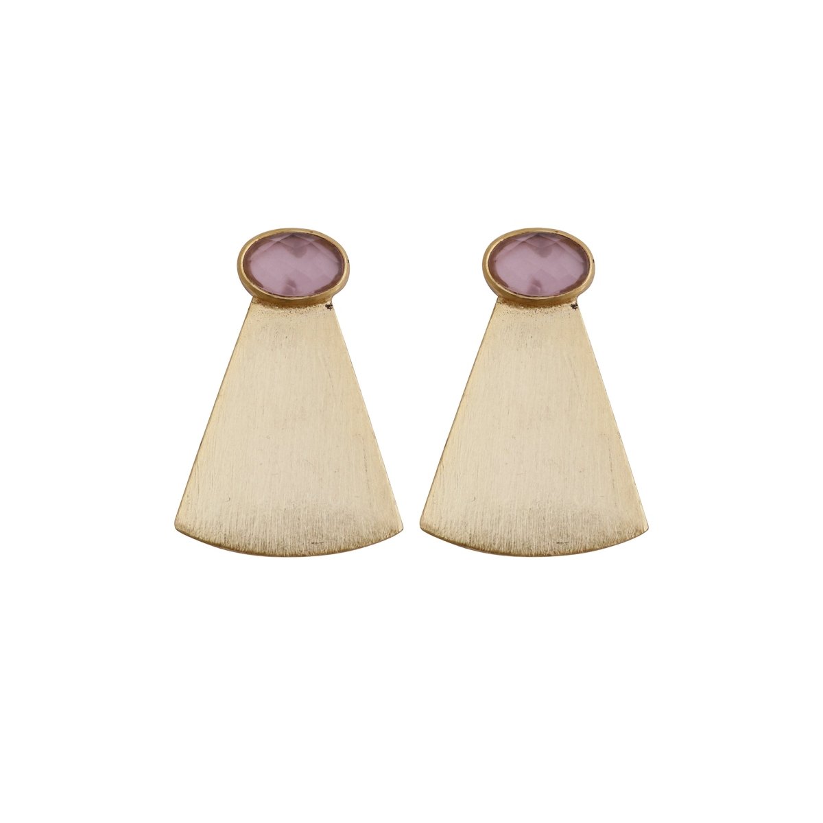Amethyst Stone Stud Earring Brass Brushed Finish Gold Plated Collet Setting Stud