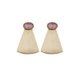 Amethyst Stone Stud Earring Brass Brushed Finish Gold Plated Collet Setting Stud