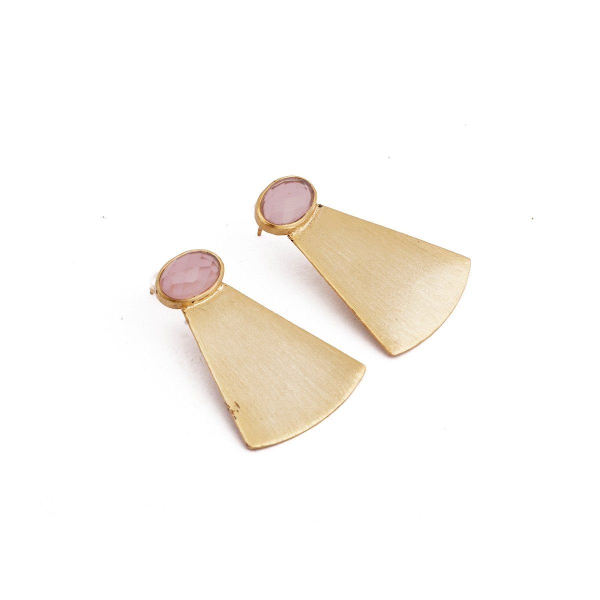 Amethyst Stone Stud Earring Brass Brushed Finish Gold Plated Collet Setting Stud