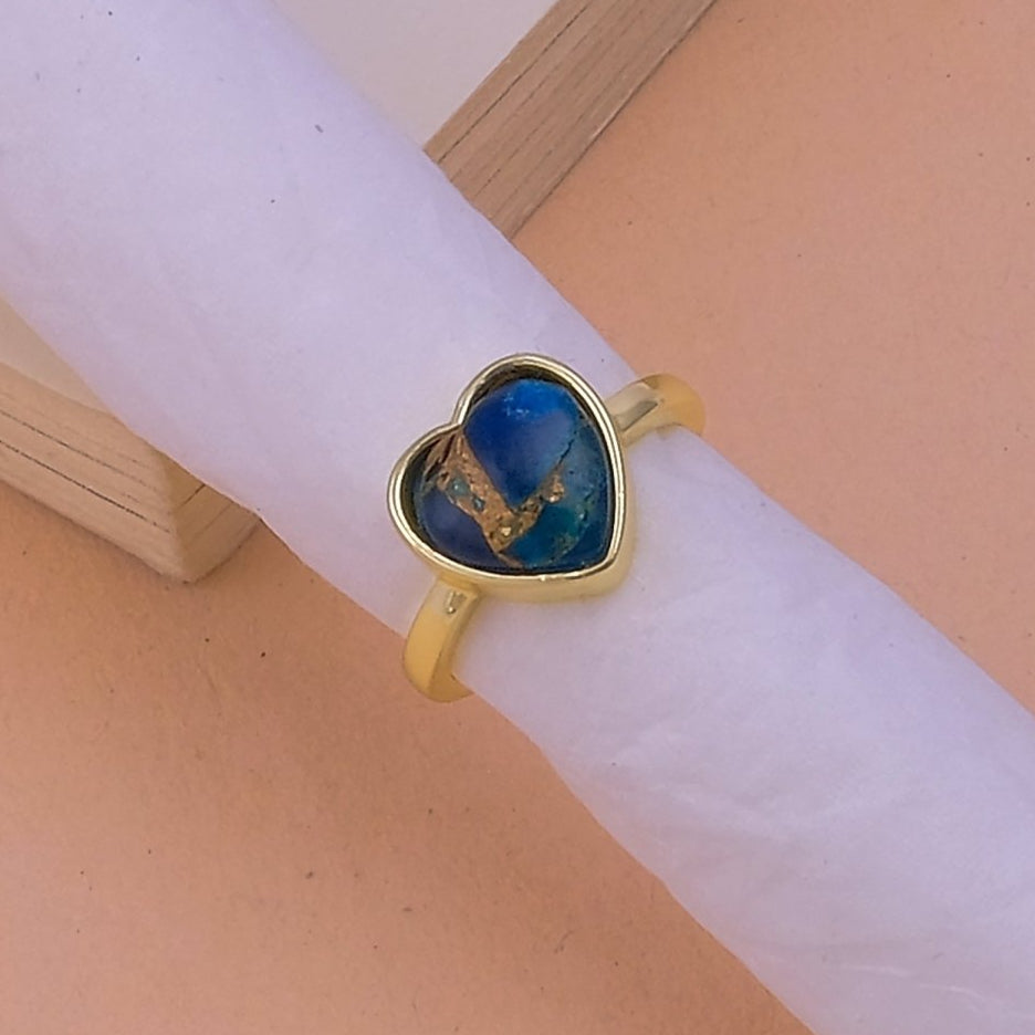 Apatite Mohave Heart Shape Statement Ring, Gold Plated Jewelry CR - 1002
