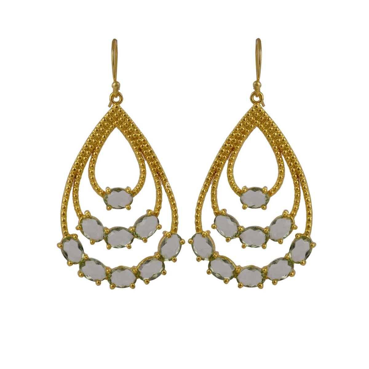Apatite Stone Gold Plated Engagement Daughter Dangle Drop Prong Hook Earrings