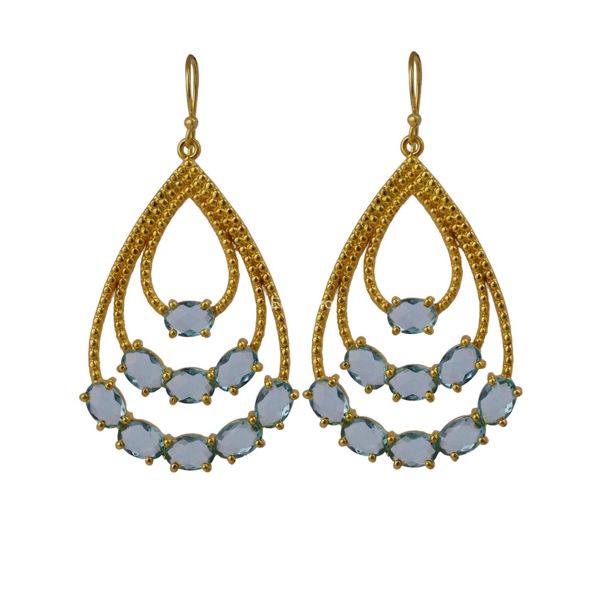 Apatite Stone Gold Plated Engagement Daughter Dangle Drop Prong Hook Earrings
