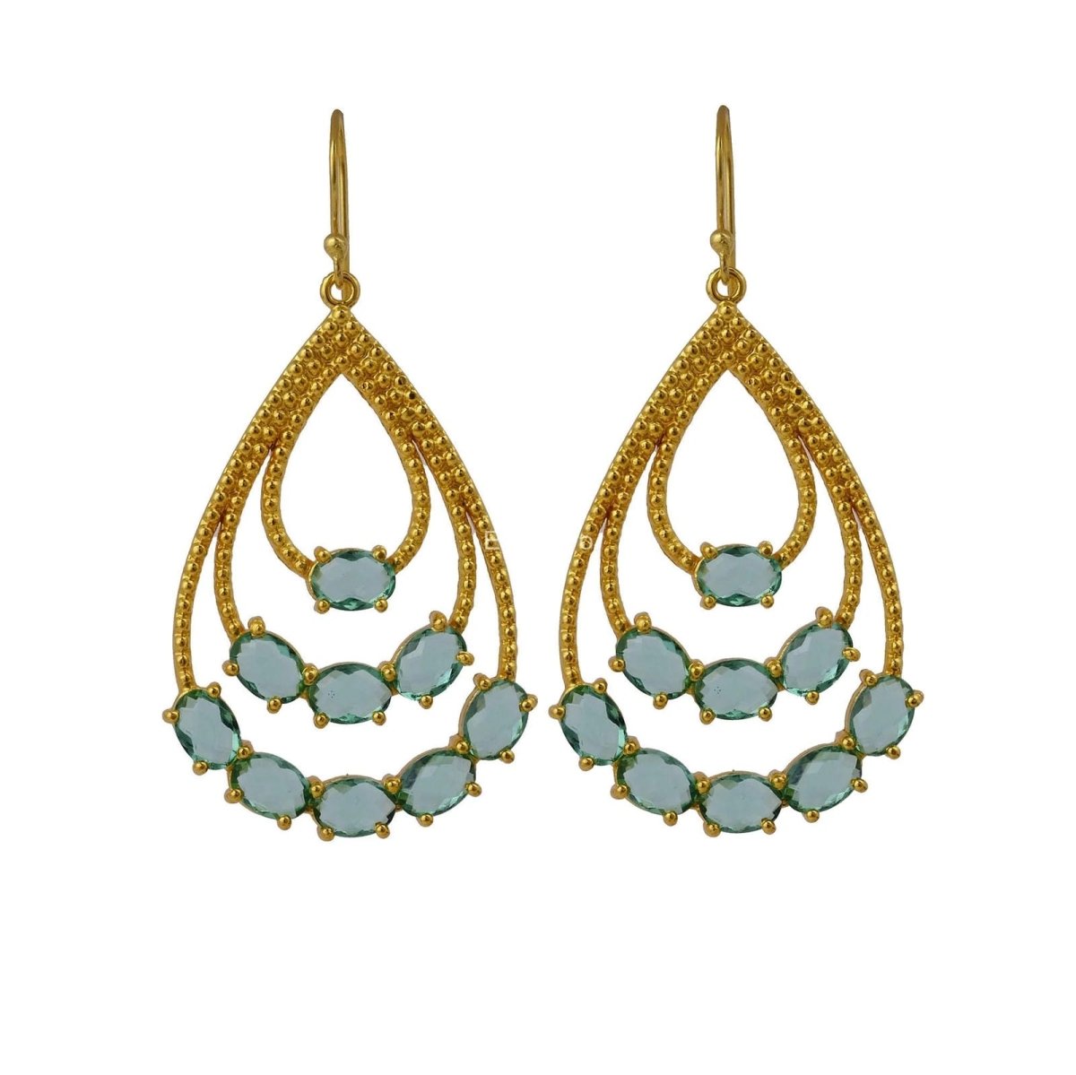 Apatite Stone Gold Plated Engagement Daughter Dangle Drop Prong Hook Earrings