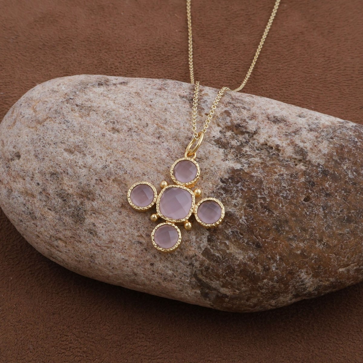 Artisanal Blue Turquoise Cross Pendant Necklace, Gold Plated Birthstone Jewelry 5388