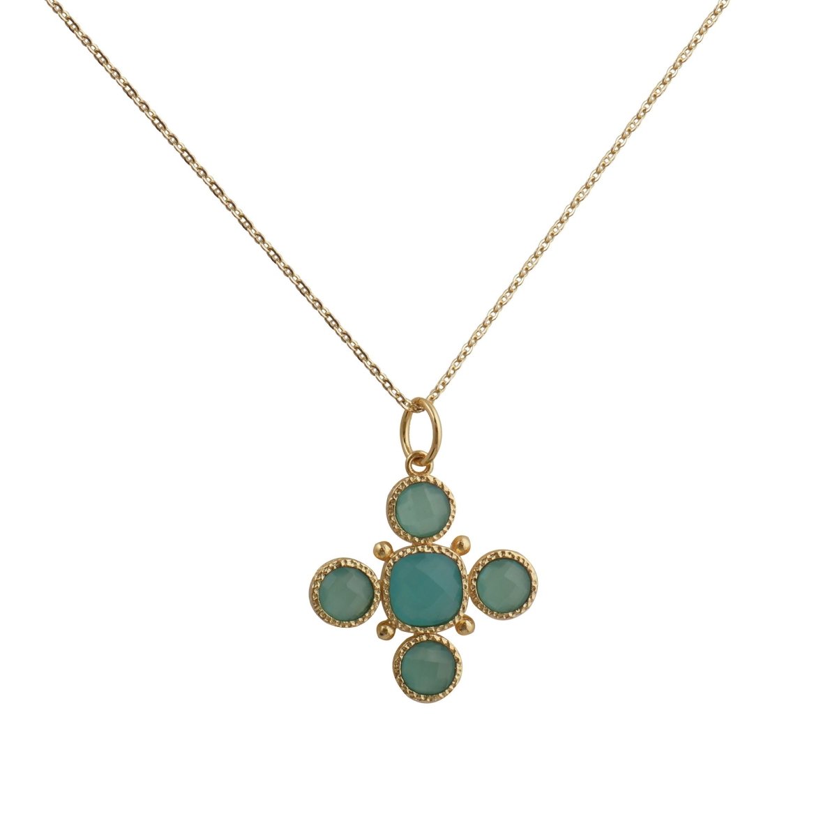 Artisanal Blue Turquoise Cross Pendant Necklace, Gold Plated Birthstone Jewelry 5388