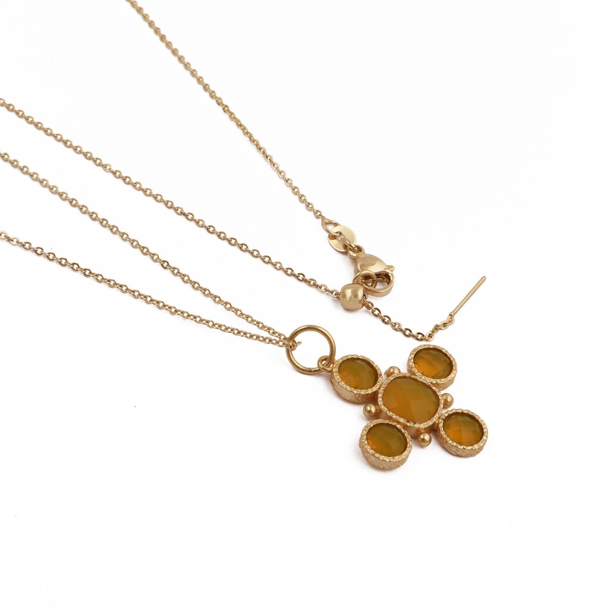 Artisanal Blue Turquoise Cross Pendant Necklace, Gold Plated Birthstone Jewelry 5388