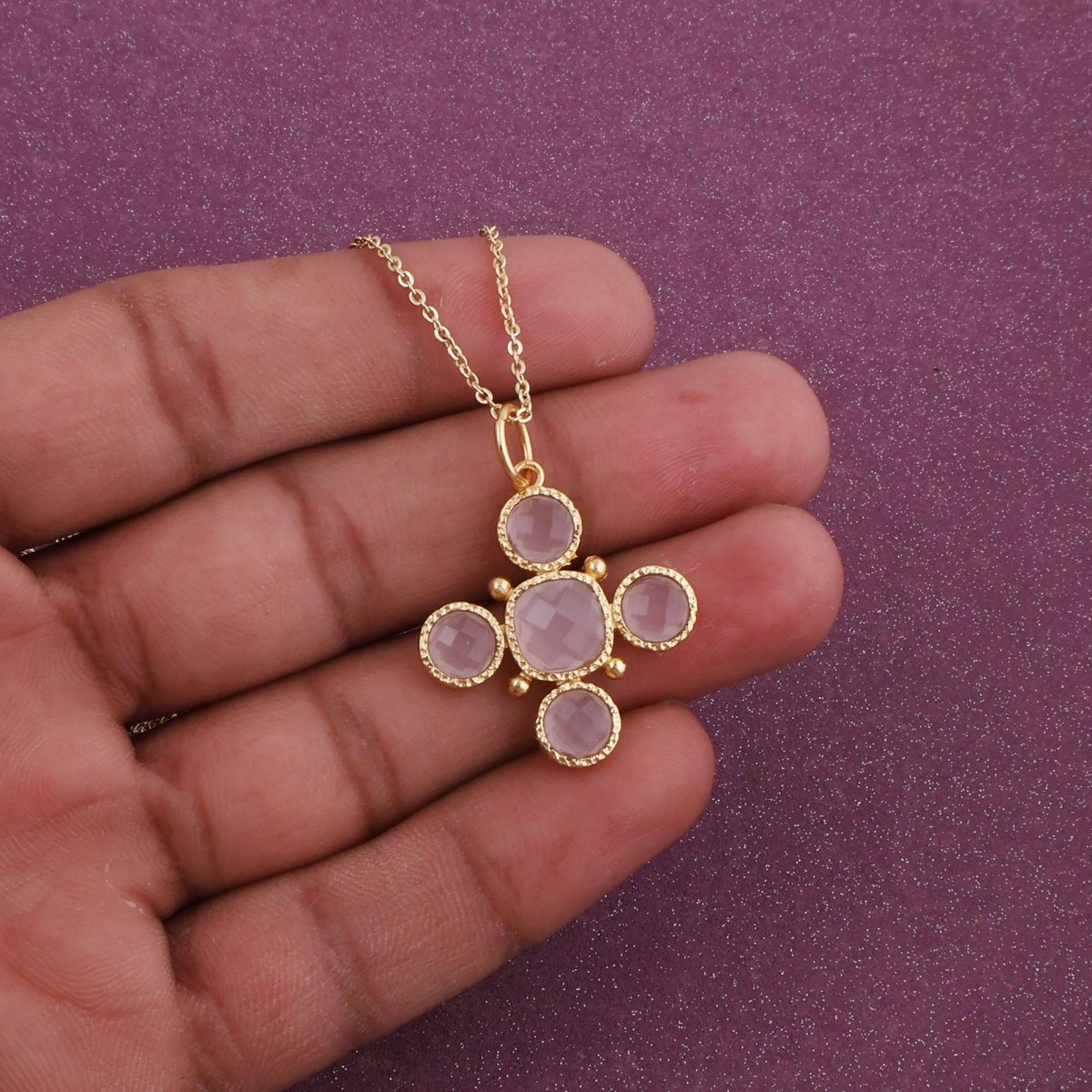 Artisanal Blue Turquoise Cross Pendant Necklace, Gold Plated Birthstone Jewelry 5388