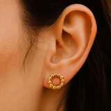 Beaded Circle Stud Earrings Minimal Gold Plated Open Hoop Style Dainty Earrings