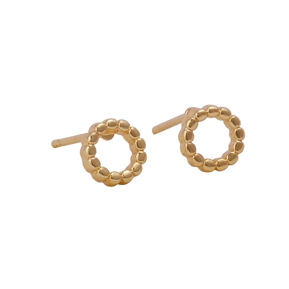 Beaded Circle Stud Earrings Minimal Gold Plated Open Hoop Style Dainty Earrings