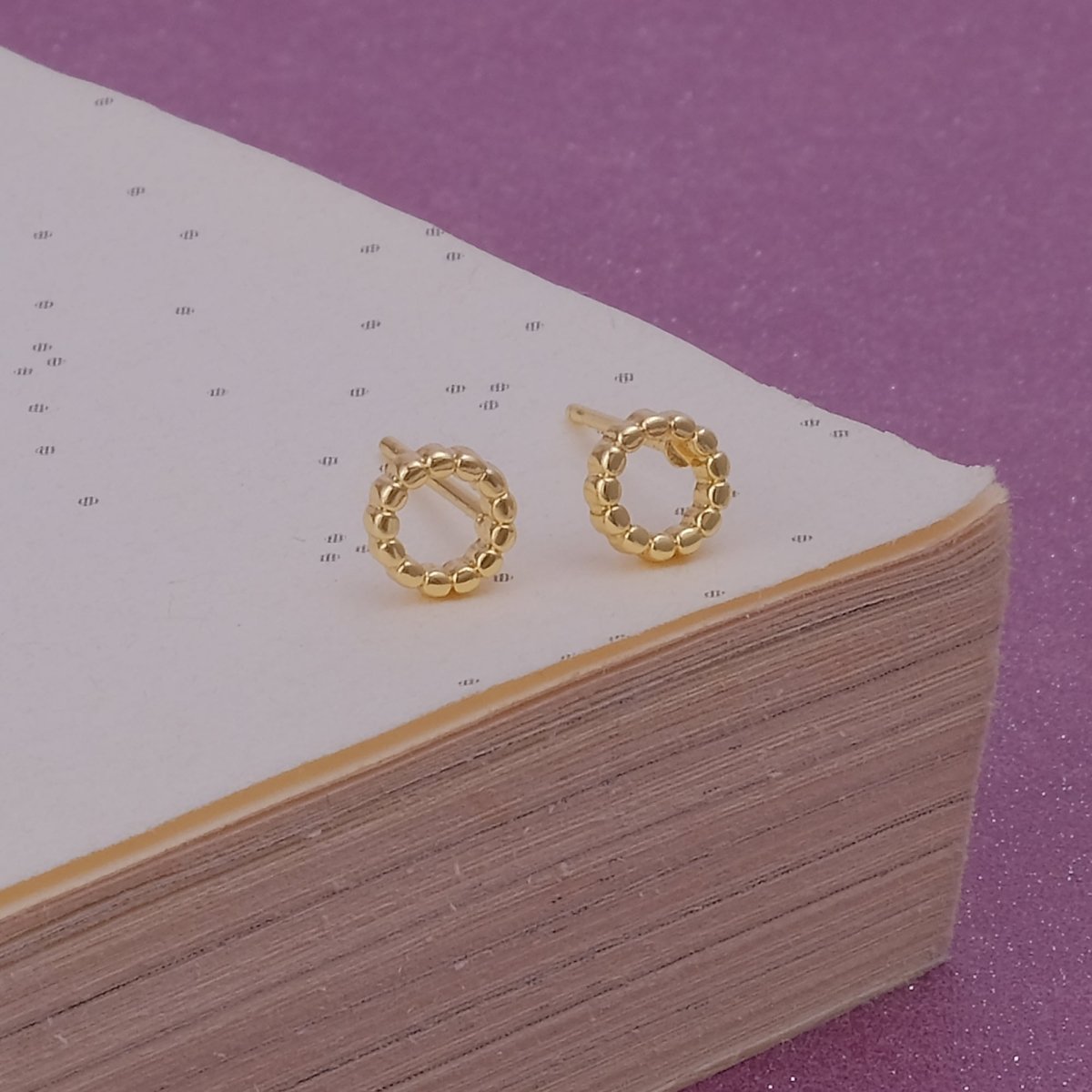 Beaded Circle Stud Earrings Minimal Gold Plated Open Hoop Style Dainty Earrings