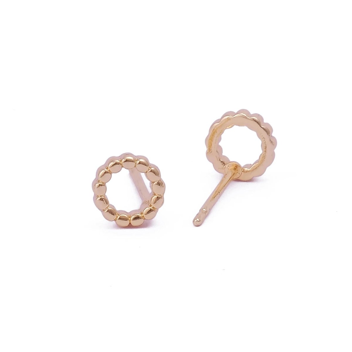 Beaded Circle Stud Earrings Minimal Gold Plated Open Hoop Style Dainty Earrings