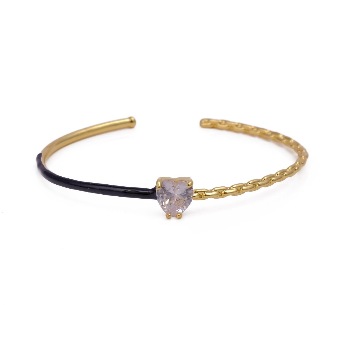 Black Enamel Twisted Bangle CZ Gemstone Bangle Gold Plated Jewelry