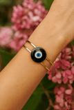 Black Enameled Evil Eye Bangle Aesthetic Gold Plated Jewelry For Her