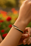 Black Enameled With CZ Gemstone Bangle Adjustable Gold Plated Jewelry