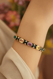 Black Enameled With Multi CZ Gemstone Bangle Adjustable Gold Plated Jewelry