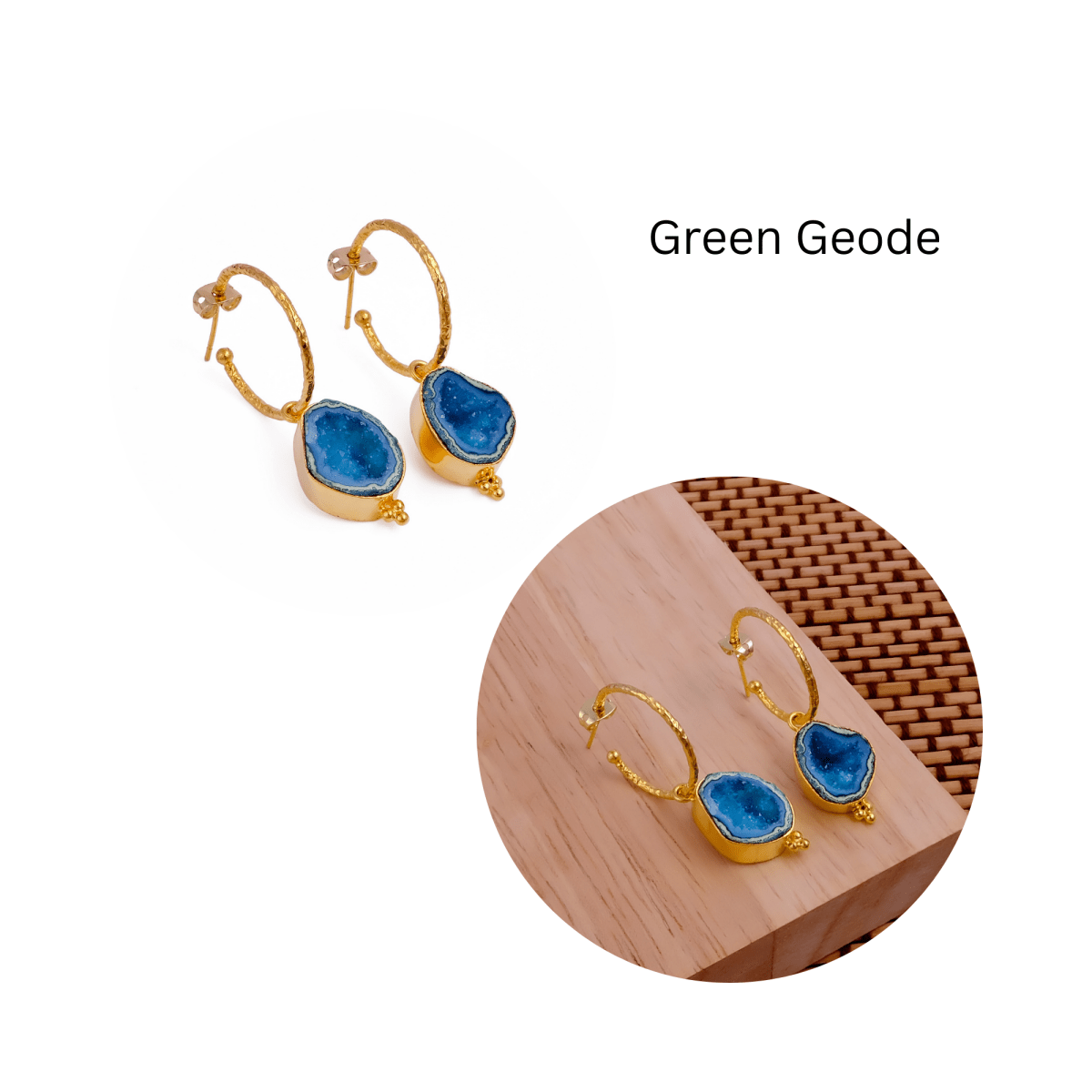 Black Geode Hoop Earring, Hammered Design Gold Plated Jewelry 5065
