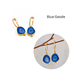 Black Geode Hoop Earring, Hammered Design Gold Plated Jewelry 5065