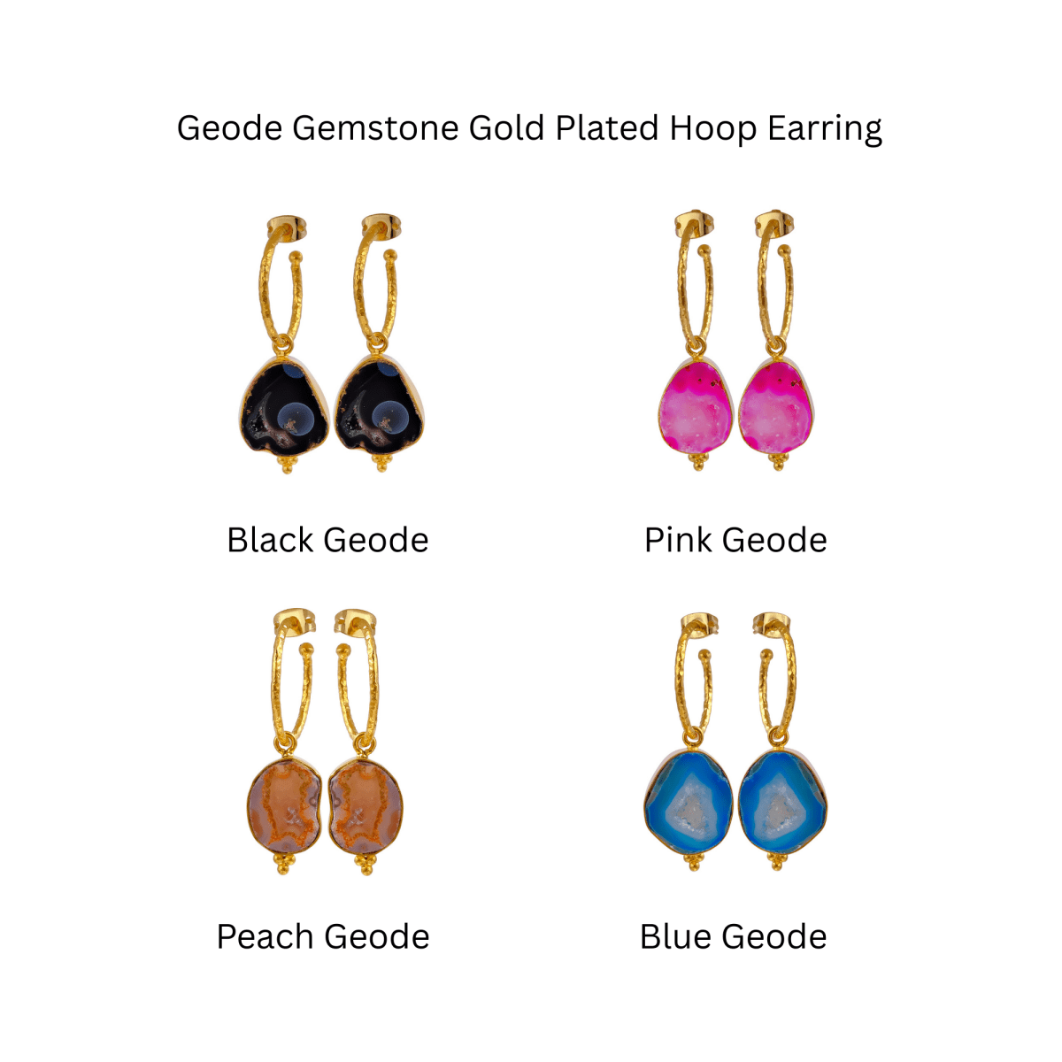 Black Geode Hoop Earring, Hammered Design Gold Plated Jewelry 5065