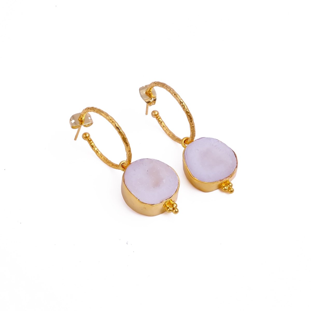 Black Geode Hoop Earring, Hammered Design Gold Plated Jewelry 5065