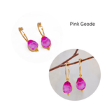 Black Geode Hoop Earring, Hammered Design Gold Plated Jewelry 5065