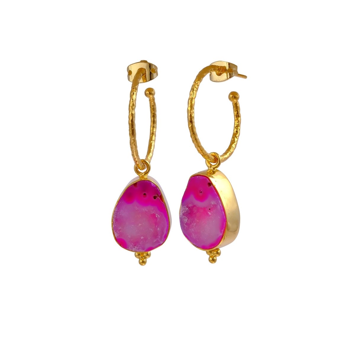 Black Geode Hoop Earring, Hammered Design Gold Plated Jewelry 5065