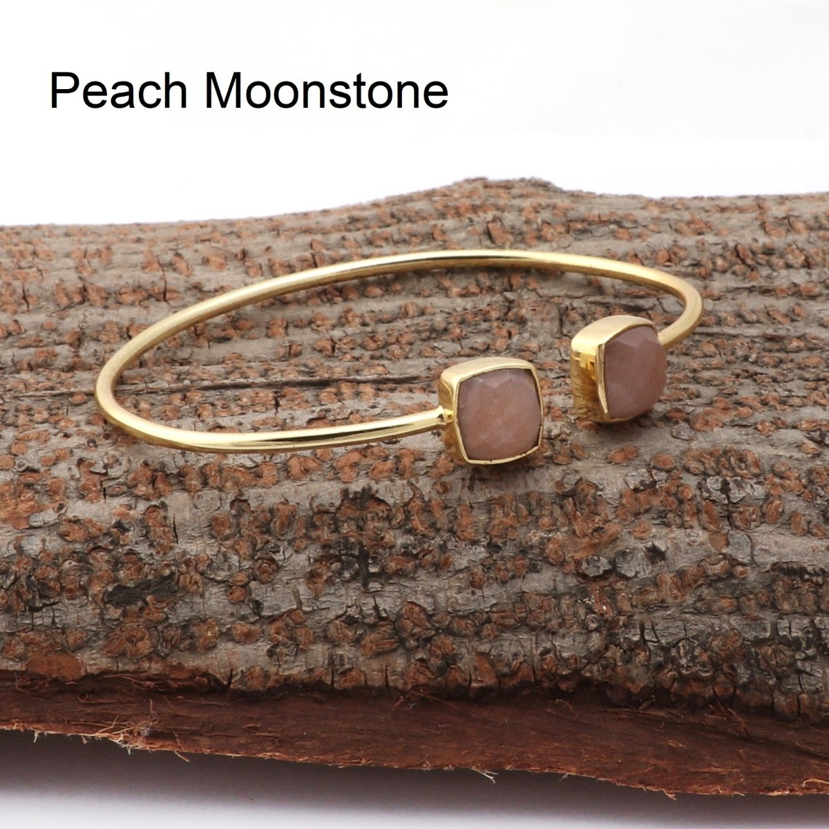 Black Onyx Bangle Double Stone Openable Cuff Style Gemstone Gold Plated Bangle Peach Moonstone