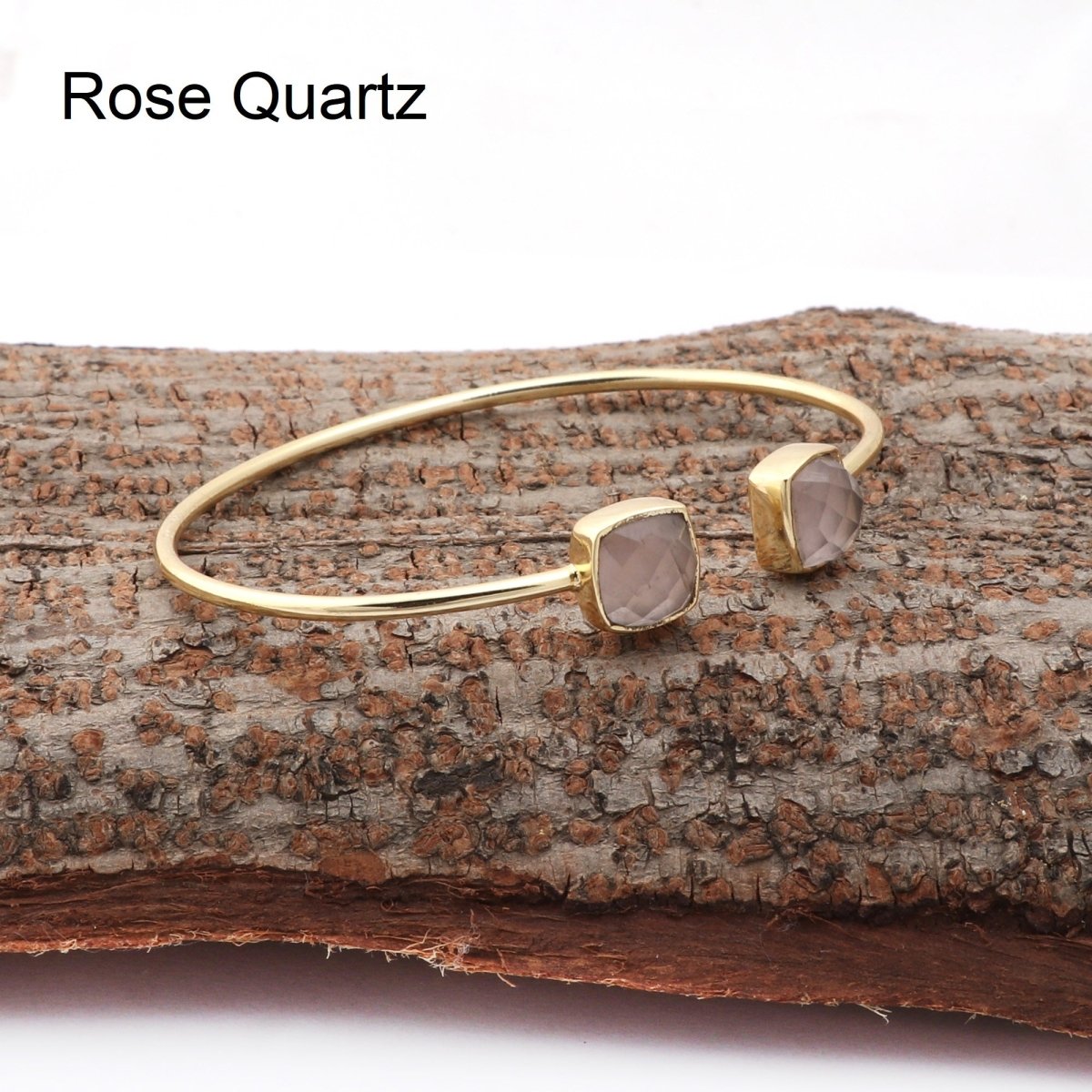 Black Onyx Bangle Double Stone Openable Cuff Style Gemstone Gold Plated Bangle Rose Quartz