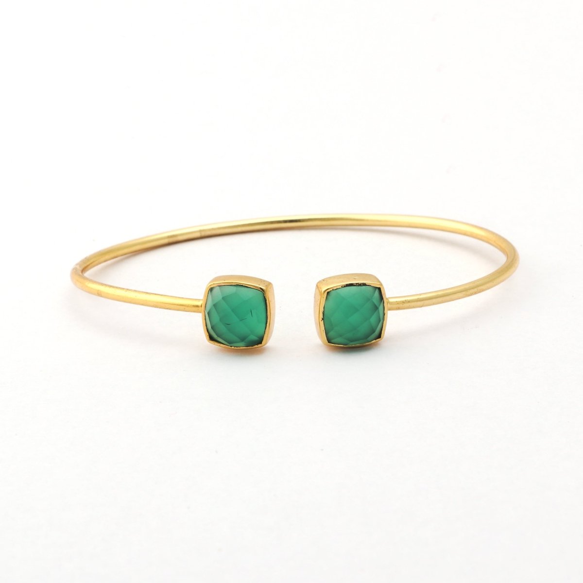 Black Onyx Bangle Double Stone Openable Cuff Style Gemstone Gold Plated Bangle