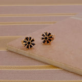 Black Onyx Flower Shape Earrings Everyday Gold Studs