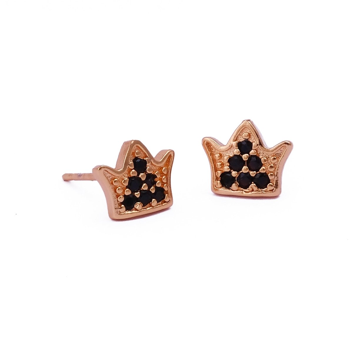 Black Onyx Gemstone Crown Stud Earrings Elegant Gold Plated Jewelry For Her