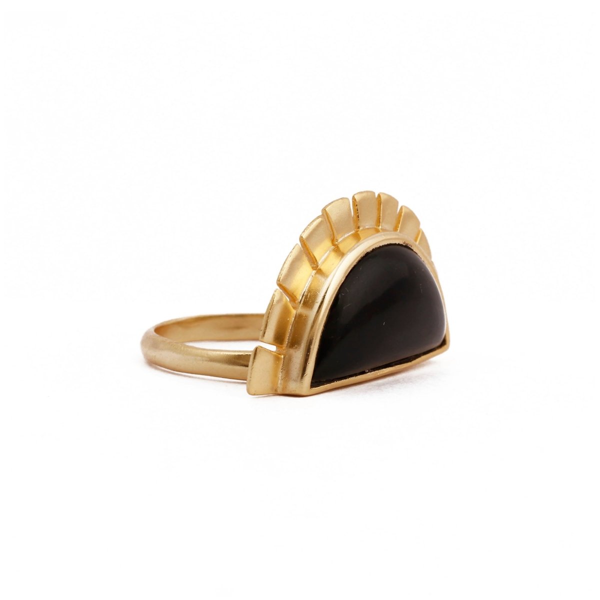 Black Onyx Gemstone Ring Gold Plated Semi - Circle Geometric Jewelry