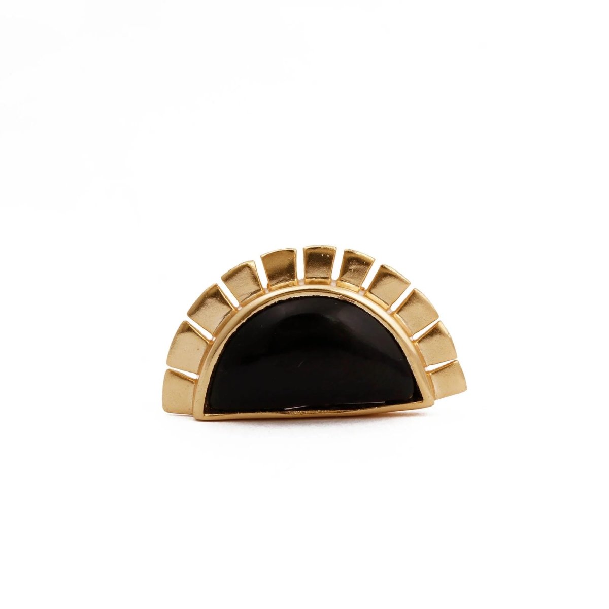 Black Onyx Gemstone Ring Gold Plated Semi - Circle Geometric Jewelry