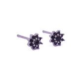 Black Onyx Gemstone Stud Earrings Aesthetic Flower Shape Earrings Silver Plated Jewelry