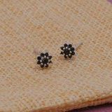 Black Onyx Gemstone Stud Earrings Aesthetic Flower Shape Earrings Silver Plated Jewelry
