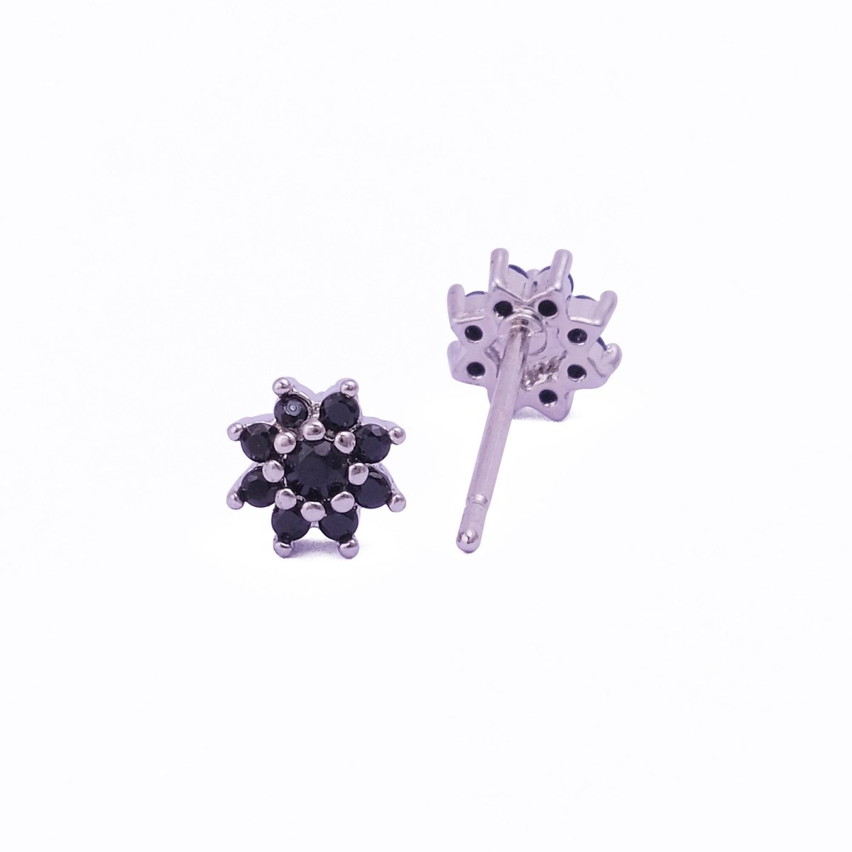 Black Onyx Gemstone Stud Earrings Aesthetic Flower Shape Earrings Silver Plated Jewelry