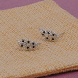 Black Onyx Gemstone Stud Earrings Aesthetic Leaf Earrings Silver Plated Jewelry