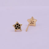 Black Onyx Gemstone Stud Earrings Gold Plated Star Shape Earrings
