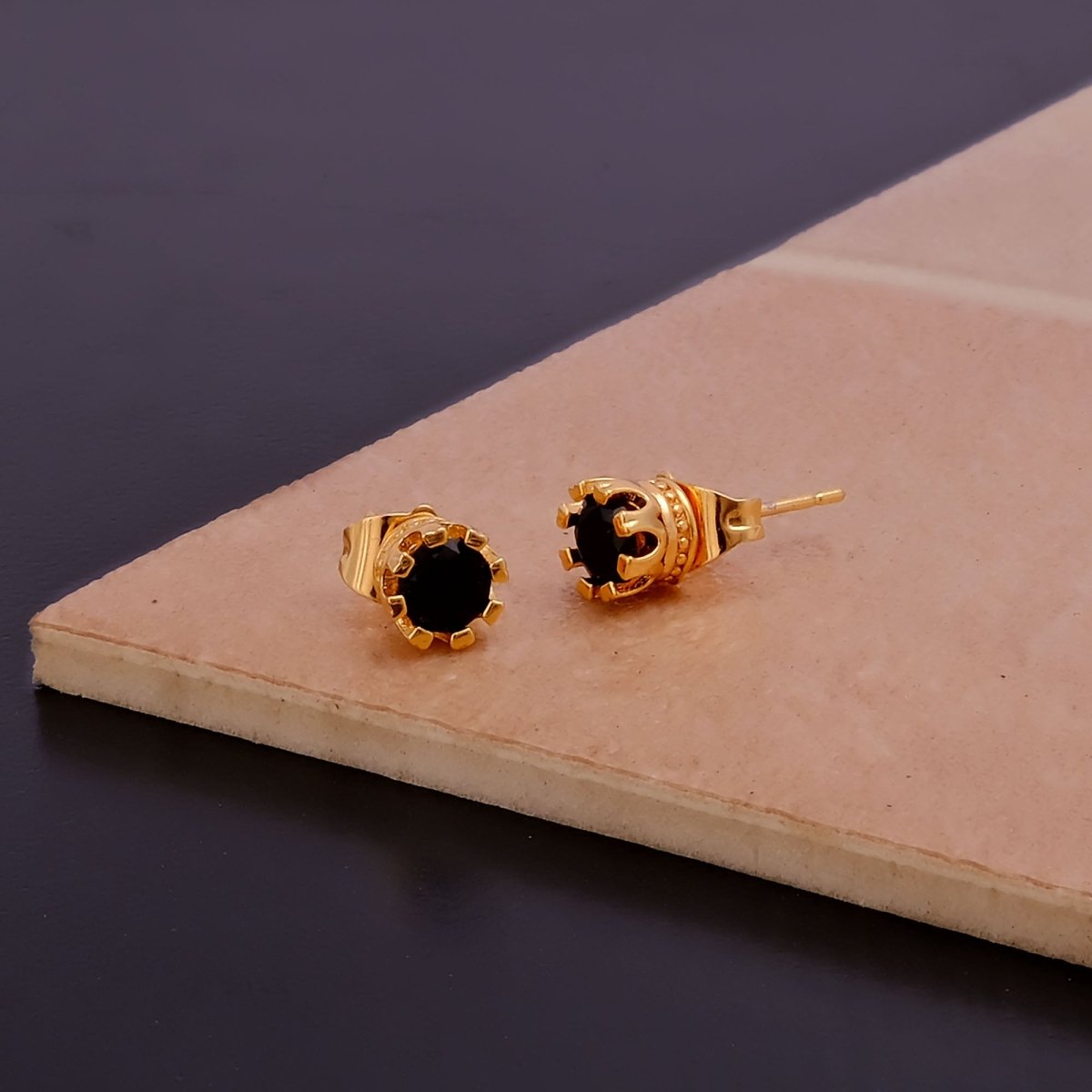 Black Onyx Gemstone Stud Earrings Gold Plated Studs For Her