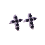 Black Onyx Gemstone Stud Earrings Tiny Aesthetic Christian Earrings Silver Plated Jewelry