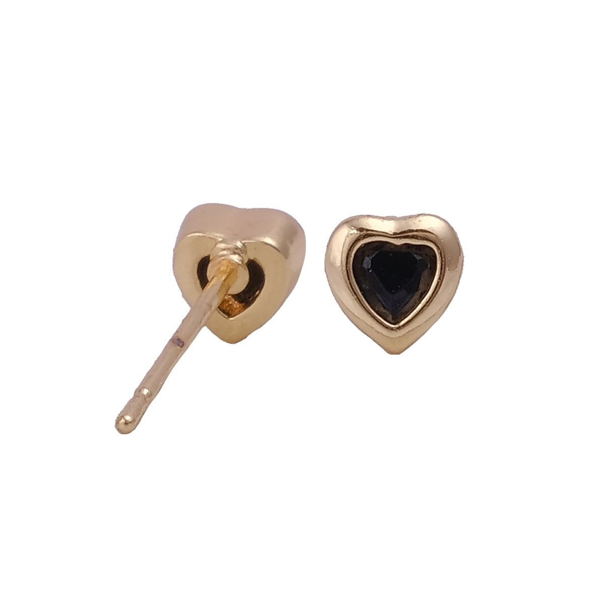 Black Onyx Gemstone Stud Earrings Tiny Heart Shape Earrings Gold Plated Jewelry