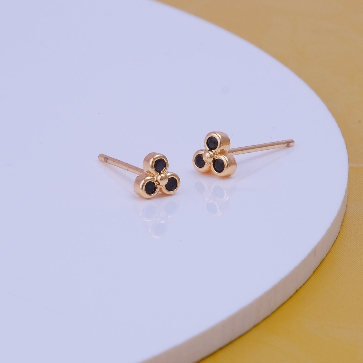 Black Onyx Gemstone Stud Earrings Tiny Three Dot Studs For Kids Gold Plated Jewelry