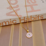 Black Onyx Gemstone with Enamel Evil Eye Charm Necklace Gold Plated Jewelry For Her