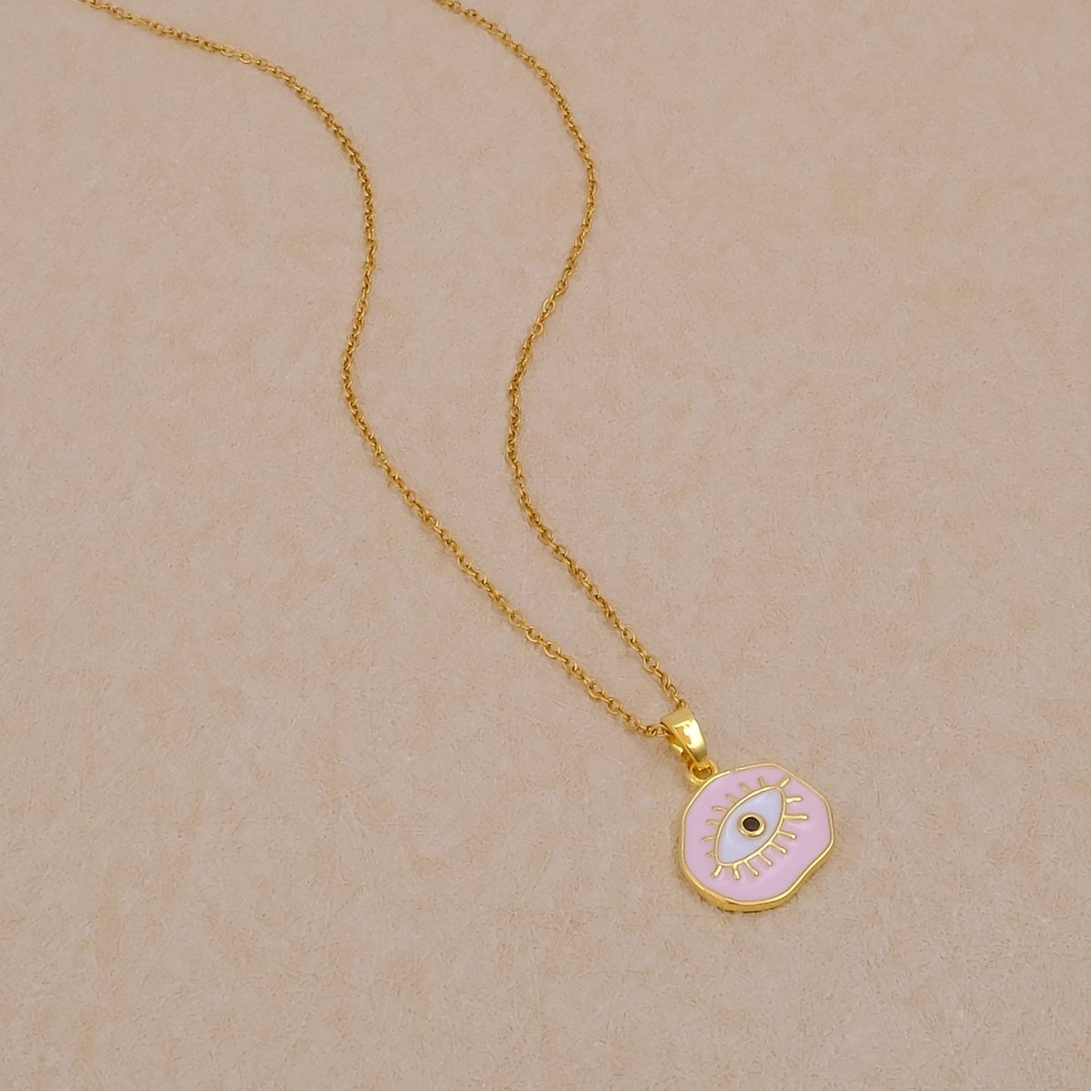 Black Onyx Gemstone with Enamel Evil Eye Charm Necklace Gold Plated Jewelry For Her