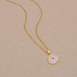 Black Onyx Gemstone with Enamel Evil Eye Charm Necklace Gold Plated Jewelry For Her