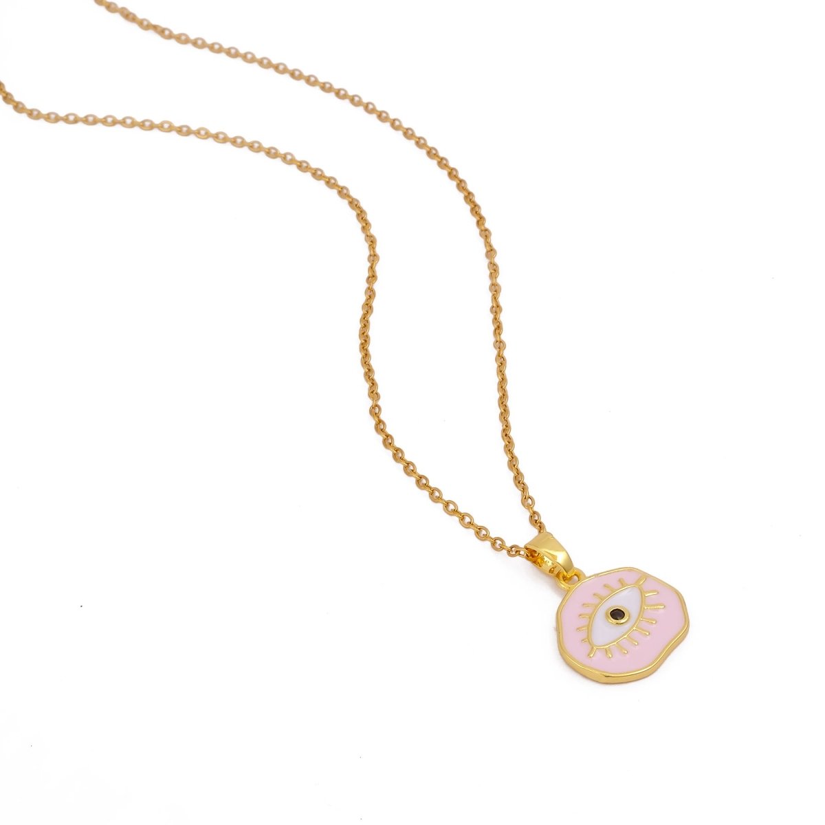 Black Onyx Gemstone with Enamel Evil Eye Charm Necklace Gold Plated Jewelry For Her