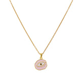 Black Onyx Gemstone with Enamel Evil Eye Charm Necklace Gold Plated Jewelry For Her