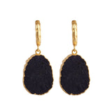 Black Onyx Gold Hoop Earrings Raw Gemstone, Dangle Earrings Gift for Women 5216