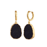Black Onyx Gold Hoop Earrings Raw Gemstone, Dangle Earrings Gift for Women 5216